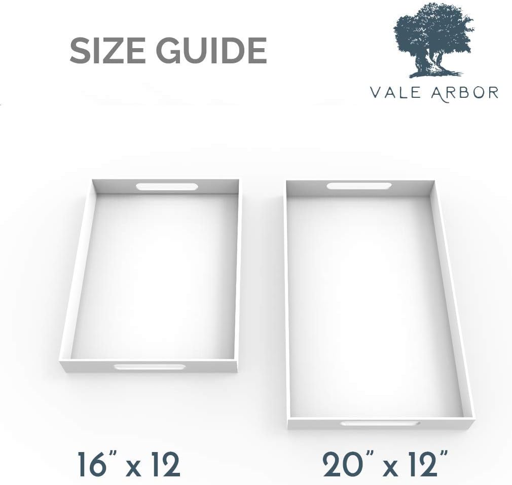 White Acrylic Serving Tray for Vanity, Bathroom, Ottoman, Organizer and Décor with Handles (Rectangle, Large)