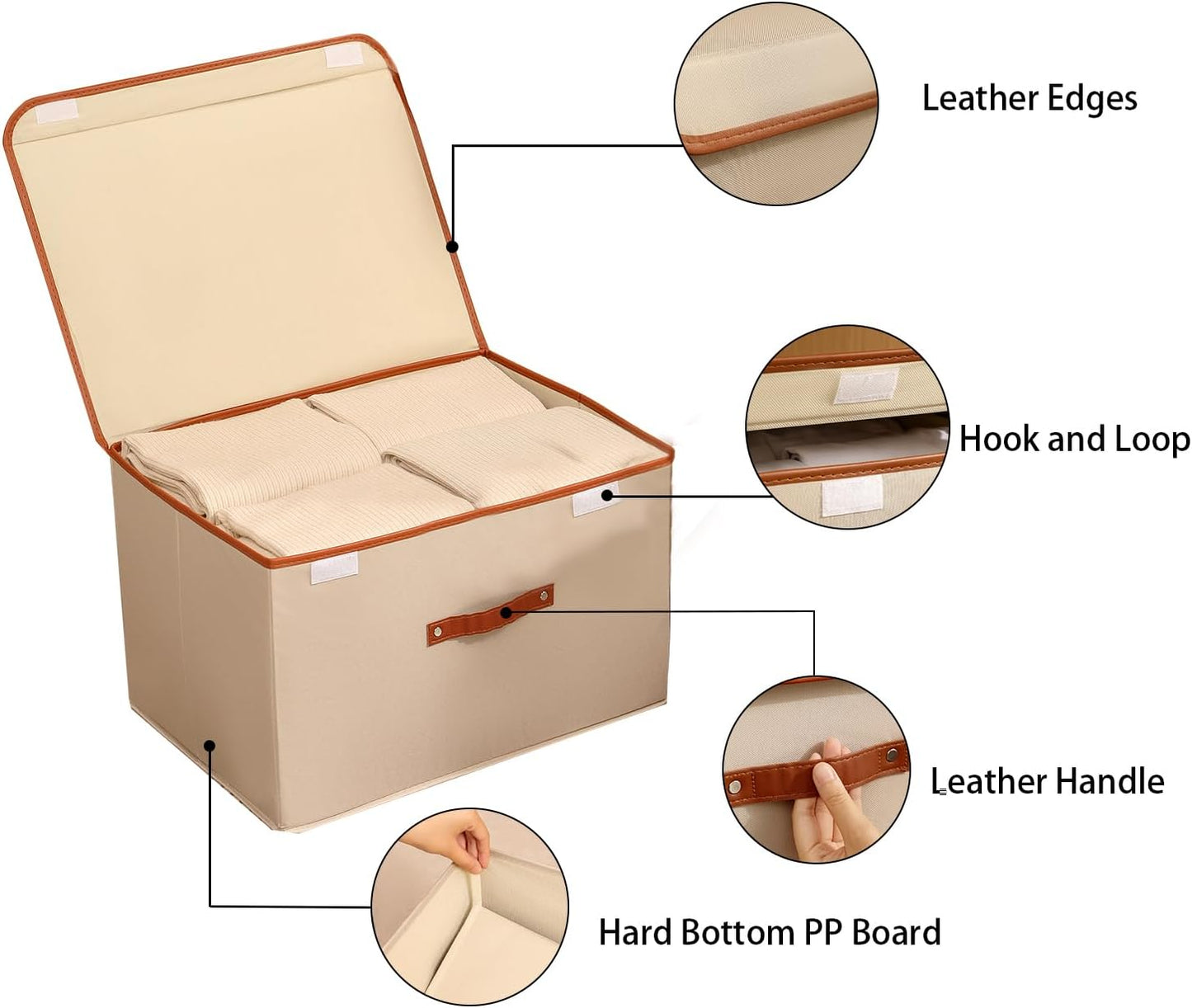 Tuza 2 Pack Large Fabric Storage Bins with Lids, Foldable Storage Boxes with Lids for Organizing, Decorative Storage Boxes with Handles for Home, Bedroom, Closet, Office(Khaki, Extra Large)