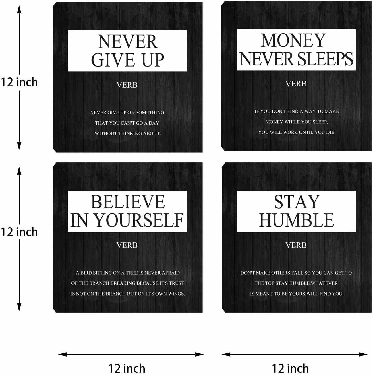 Office Wall Art - Motivational Wall Art, 4 Panel Inspirational Quotes Canvas Art for Home Office Wall Decor, Positive Quotes Wall Art Decor, Entrepreneur Poster Framed Artwork 12”X12”X4