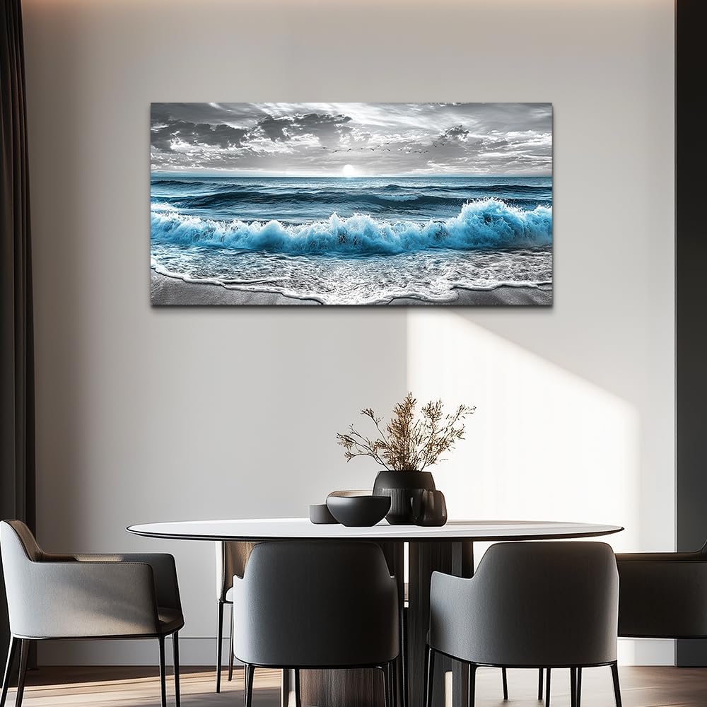 ZUITINGHUA Canvas Wall Art For Living Room Wall Decor For Bedroom Office Wall Decoration Sea Wave Landscape Painting Black And White Pictures Artwork Room Aesthetic Home Decor 20x40 In
