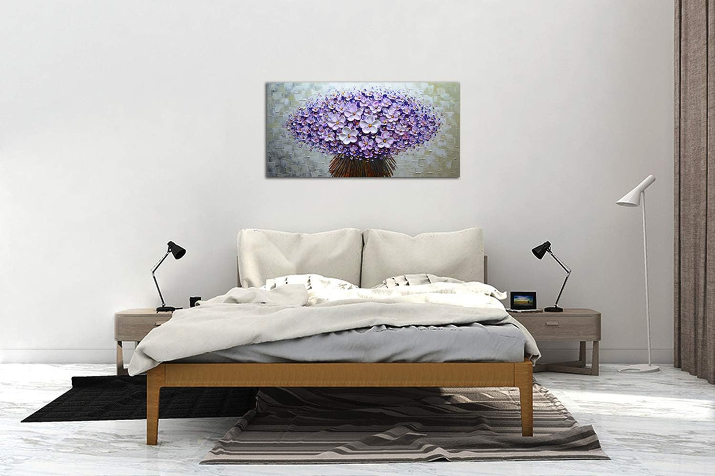 V-inspire Art, 24x48 Inch Modern Canvas Art Textured Purple Flower Oil Painting Contemporary Artwork Floral Hangings Stretched and Framed Ready to Hang Wall Decoration Abstract Painting