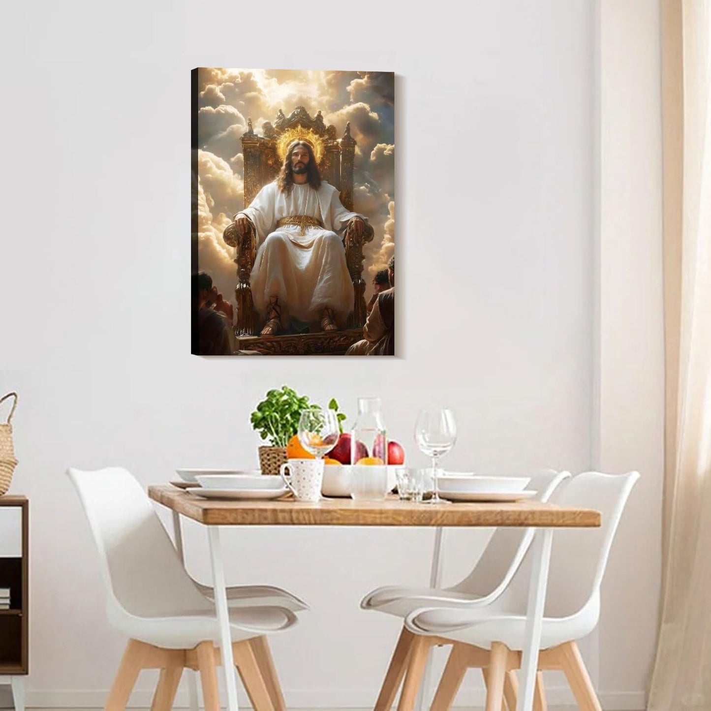 Framed Canvas Wall Art Painting Jesus Sitting on the Throne Religious Poster Faith Revelation Gallery Picture Print for Living Room Bedroom Church Decor 24x36 Inch Ready to Hang