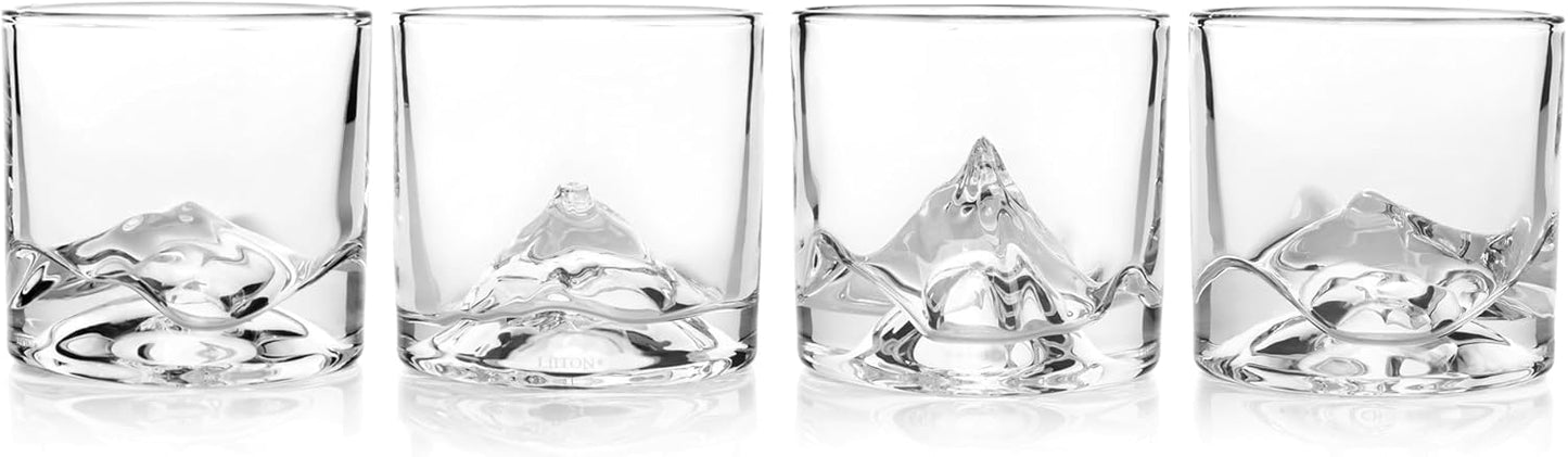 The Peaks Heavy Crystal Whiskey Glasses Gift Set of 4, Thick Freezable Bourbon Glass 1lb Each, Premium Whiskey Gifts for Men, Frozen Crystal Chills Cocktails, 10 oz