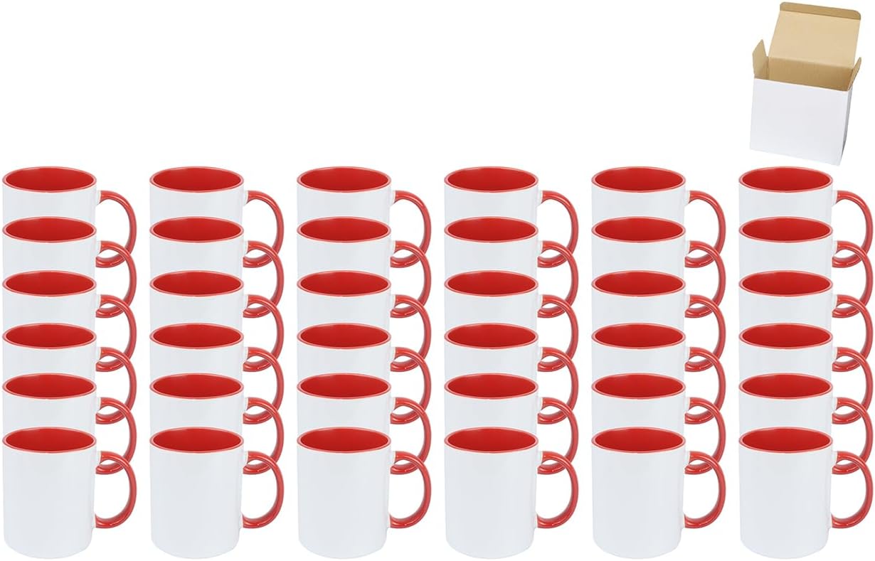 11oz White Ceramic Sublimation Coffee Mug in White Gift Box, Red, Case of 36
