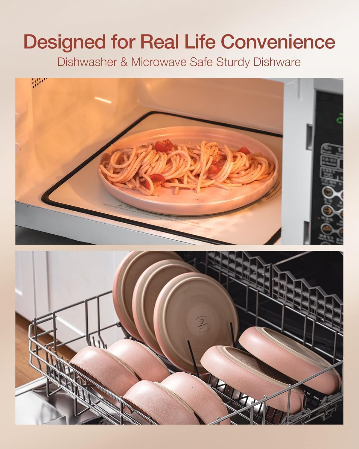 Famiware Milkyway Plates and Bowls Sets, 12 Pieces Dinnerware Sets, Reactive Glaze Dish Set, Stoneware Dishes Set for 4, Light Pink