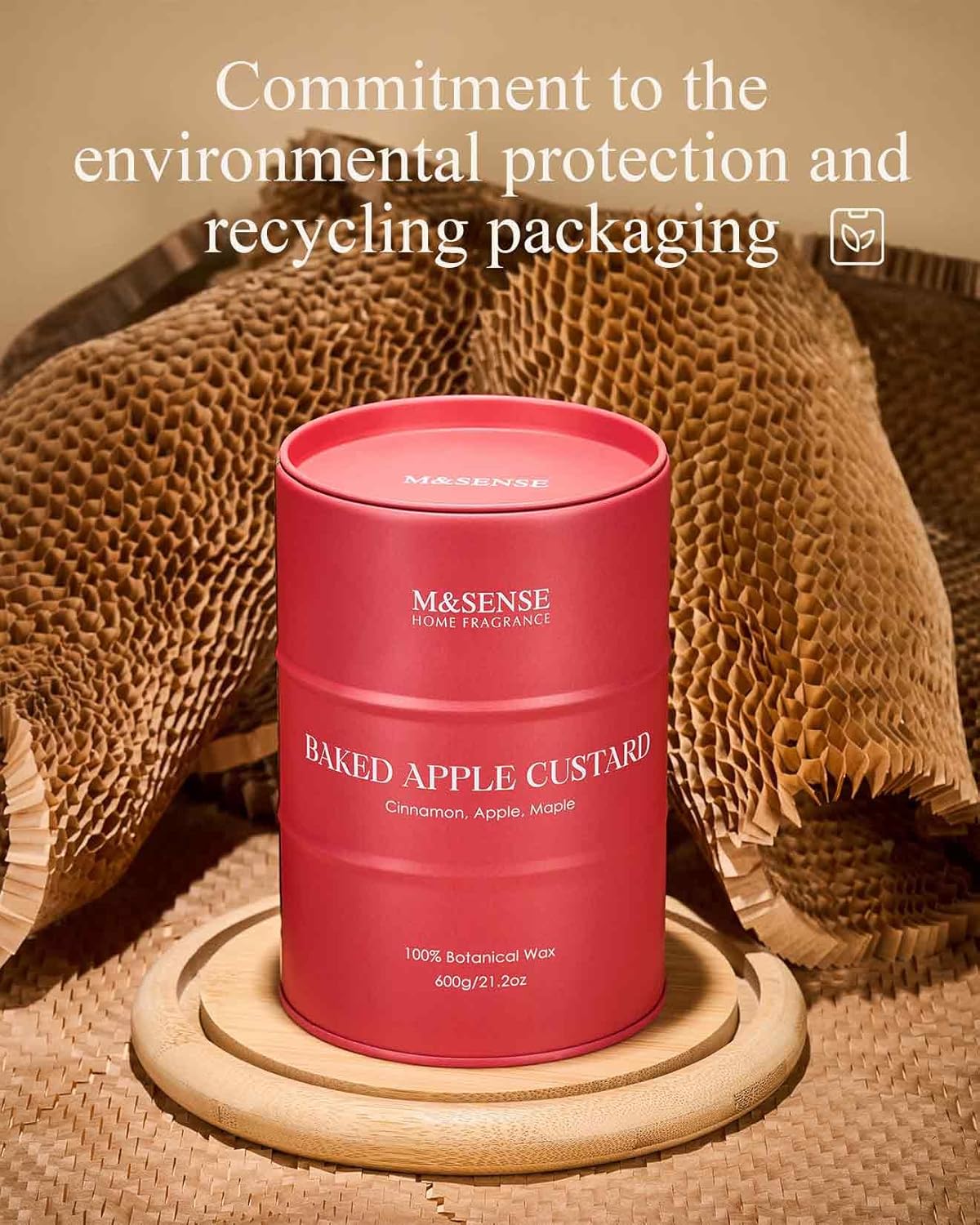 M&SENSE Baked Apple Scented Candles Large, Natural Soy Candles 21.2oz 120 Hour Slow Burning,Aromatherapy Candle for Stress Relief Meditation Relaxing