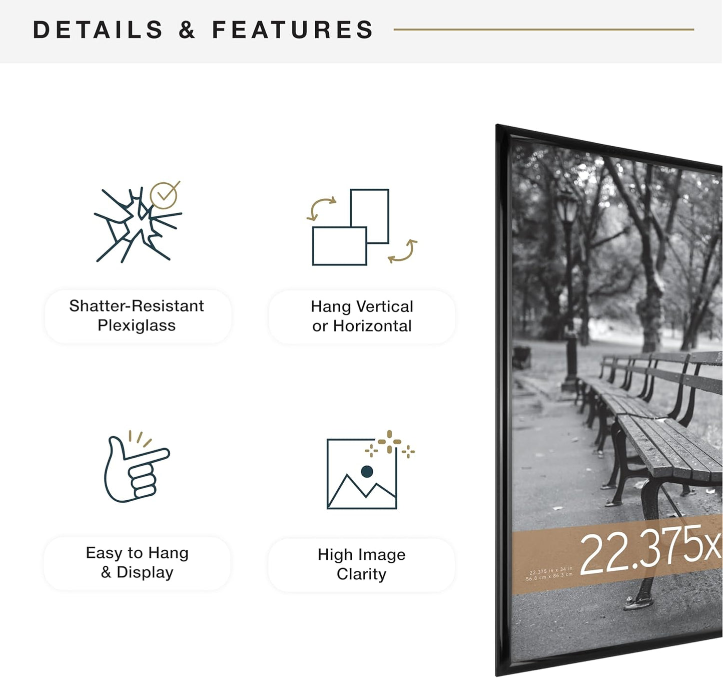 MCS Trendsetter 22.75x34 Poster Frame Black High-Gloss, Vertical & Horizontal Wall Hanging Large Picture Frame for Photos, Posters & Art Prints (1-Pack)