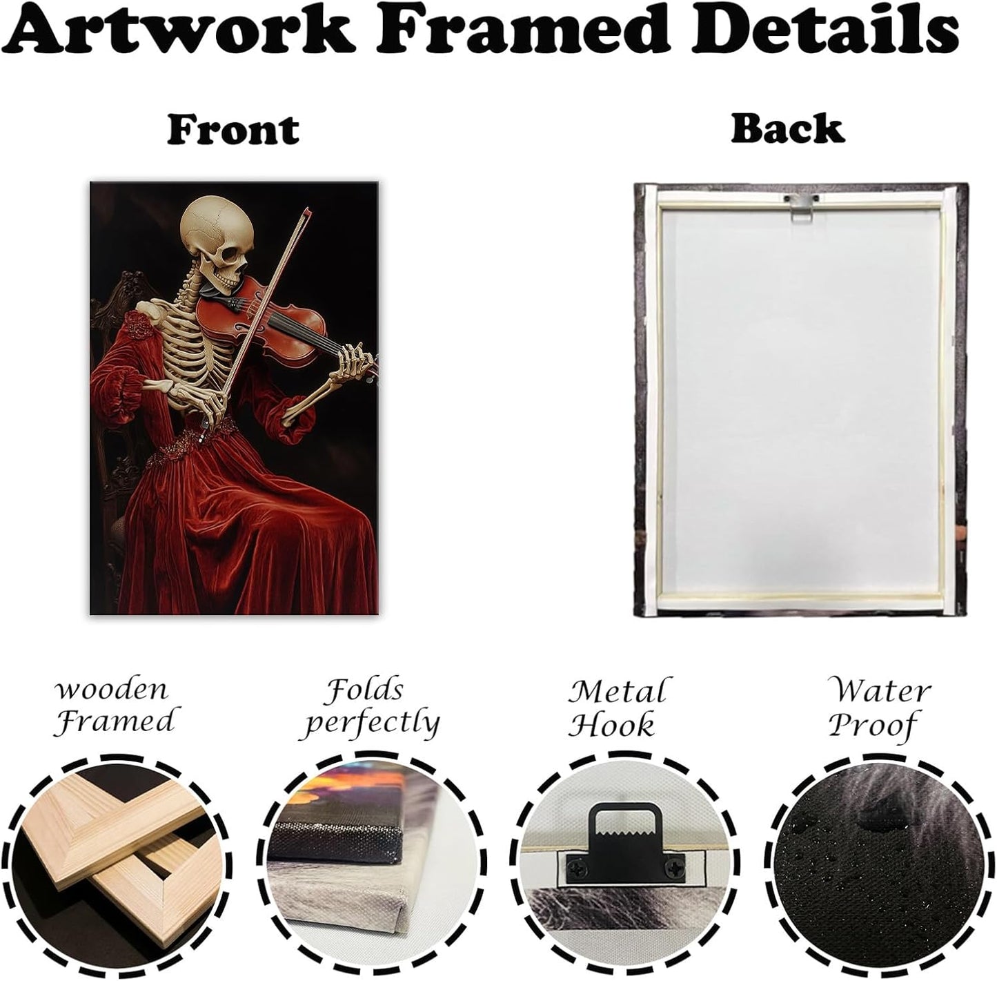 OAAPITI Gothic Skull Violinist Wall Art Macabre Musician Canvas Print Edgy Dark Art Vintage Halloween Decoration for Living Room Bedroom Home Wall Decor(Artwork-9,24"x36")