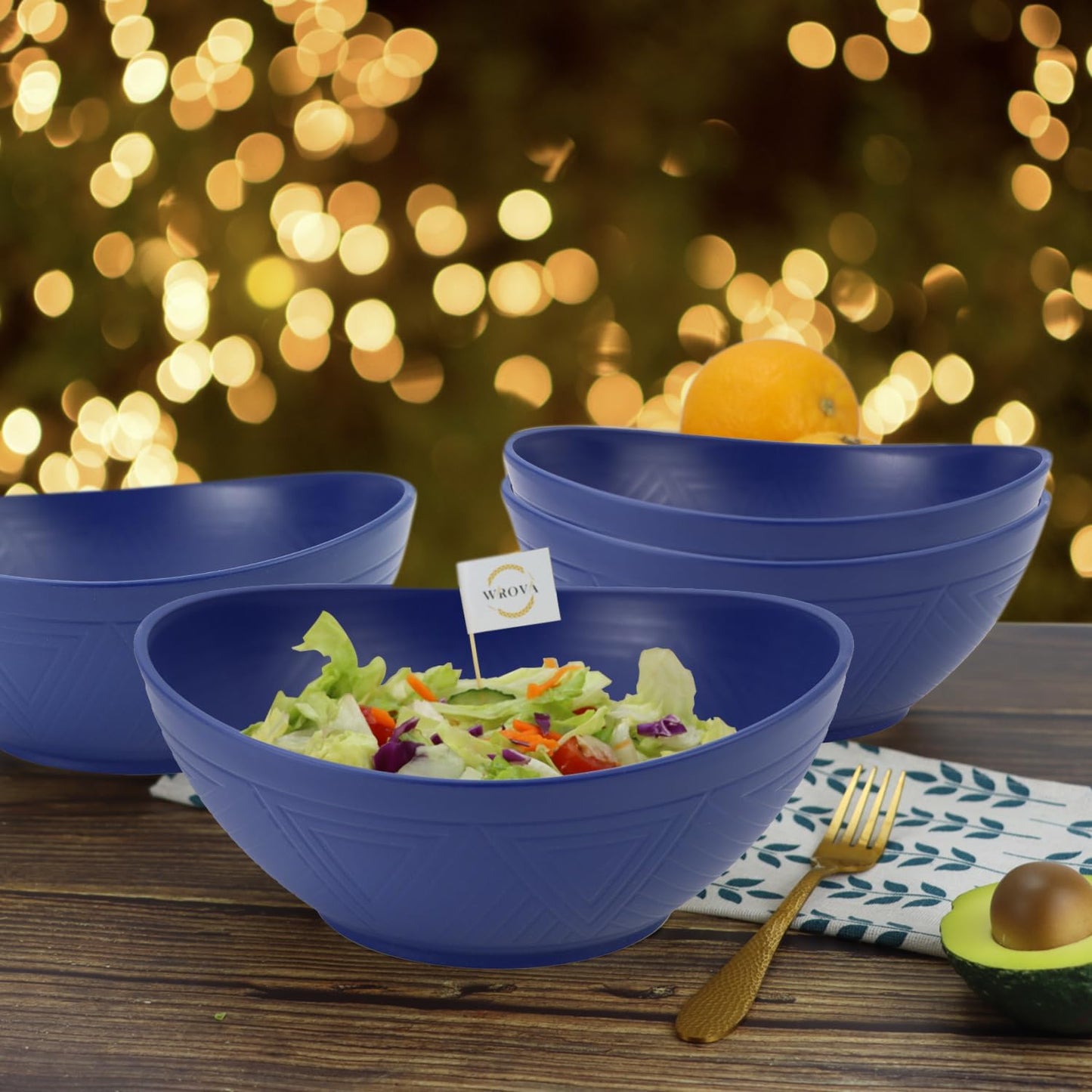 65oz Large Salad Bowls Deep Blue - Wheat Straw Serving Bowls Set of 4 - Unbreakable Serving Bowls Dishware & Microwave Safe - BPA Free Bowl for kitchen,camping