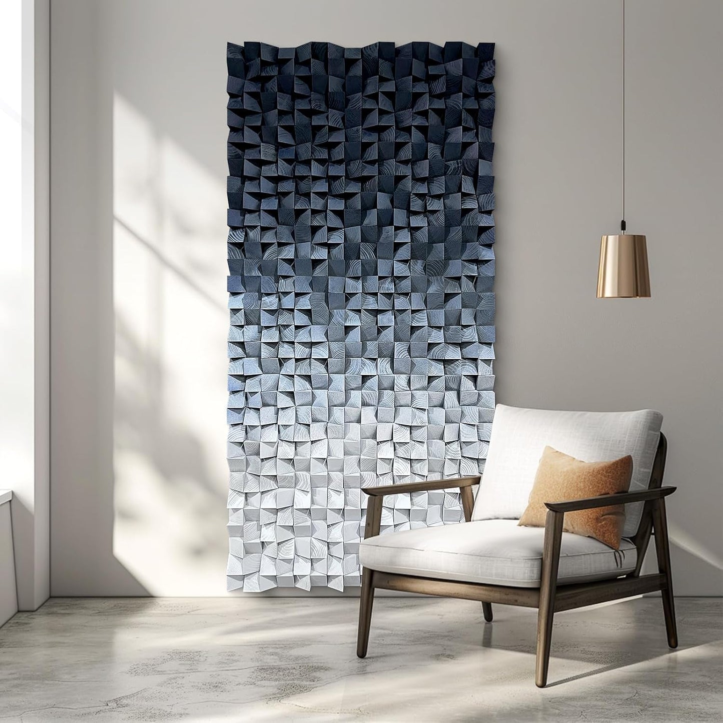 LIUZEYUE - 3D wooden block decoration painting art wall decoration 3D wooden background wall living room bedroom study (blue gray gradient) 35.4"x70.8"