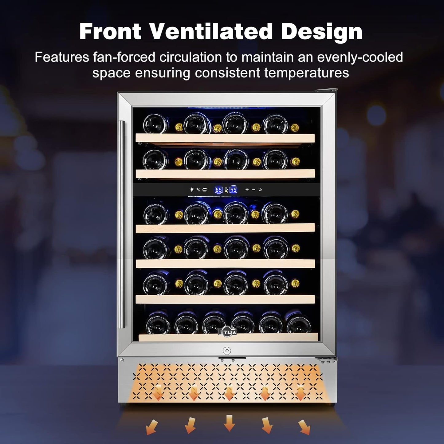 Tylza 24 Inch Dual Zone Wine Cooler Refrigerator, 46 Bottle Built-in or Freestanding, 24'' Wine Fridge with Stainless Steel & Professional Compressor and Temperature Memory Function