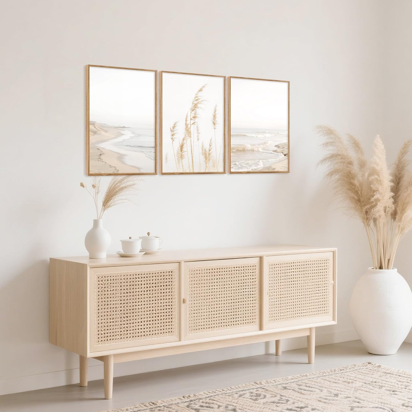 HPNIUB Modern Beach Artwork Seascape Wall Art, Seaside Framed Painting Reed Pathway Picture, Minimalist Neutral Coastal Landscape Wall Decor for Living Room,Bathroom -24'' x36'' x3