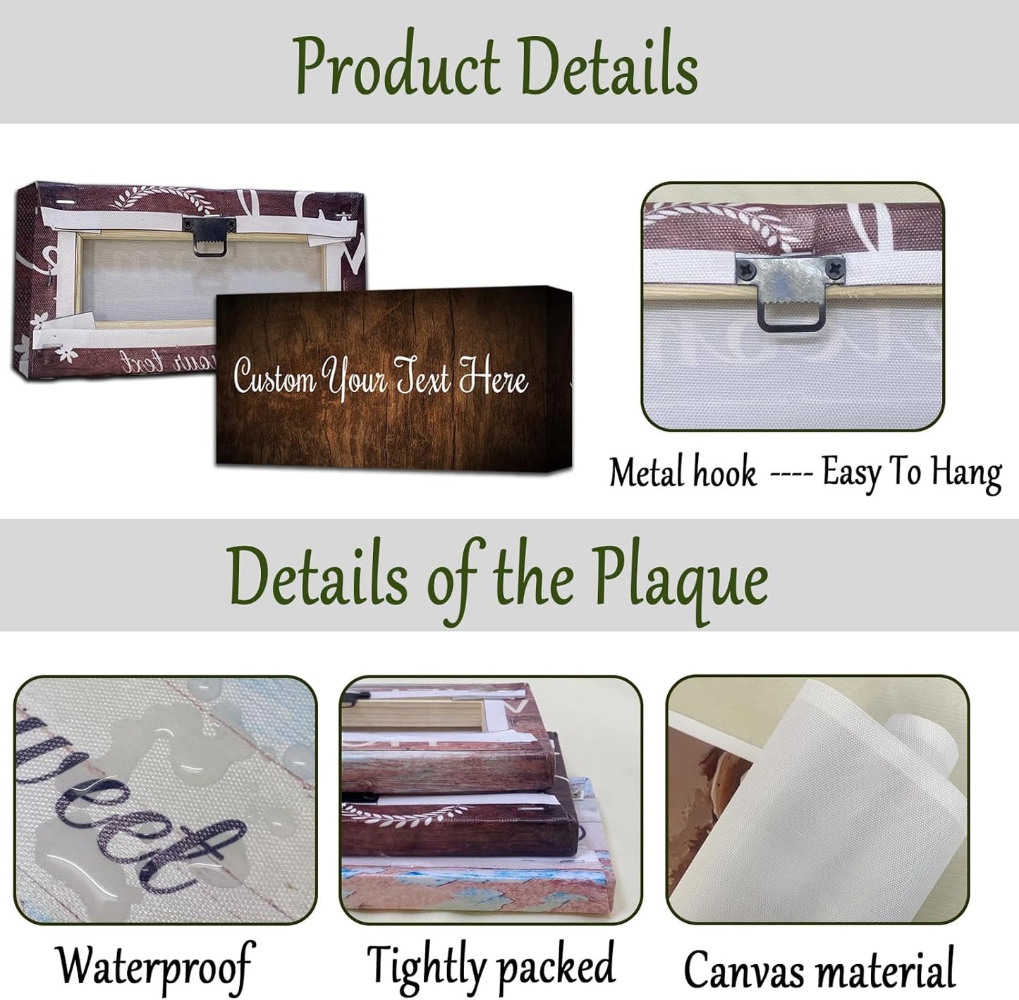 CHAOSETKEN Custom Text Sign Wall Art Personalized Family Quote Wall Decor Family Sign Canvas Prints Customized Wood Text Quote Pictures Rustic Farmhouse Decor Framed (8L x 4W)