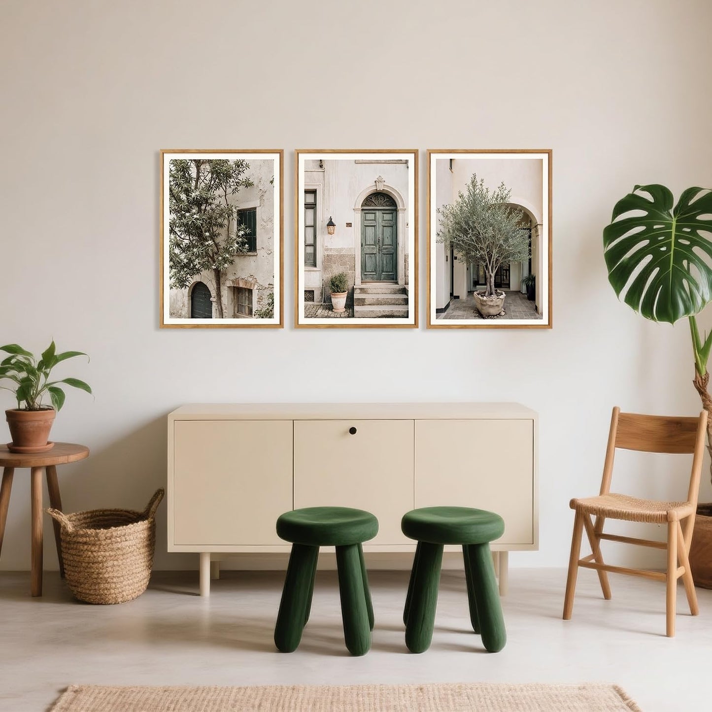 HPNIUB Large Vintage Italy City Landscape Framed Canvas Wall Art Set, Olive Green Tree Country Wall Decor, Modern Minimalist Countryside Villages Picture for Living Room,Bedroom,Office-16 x24 x3