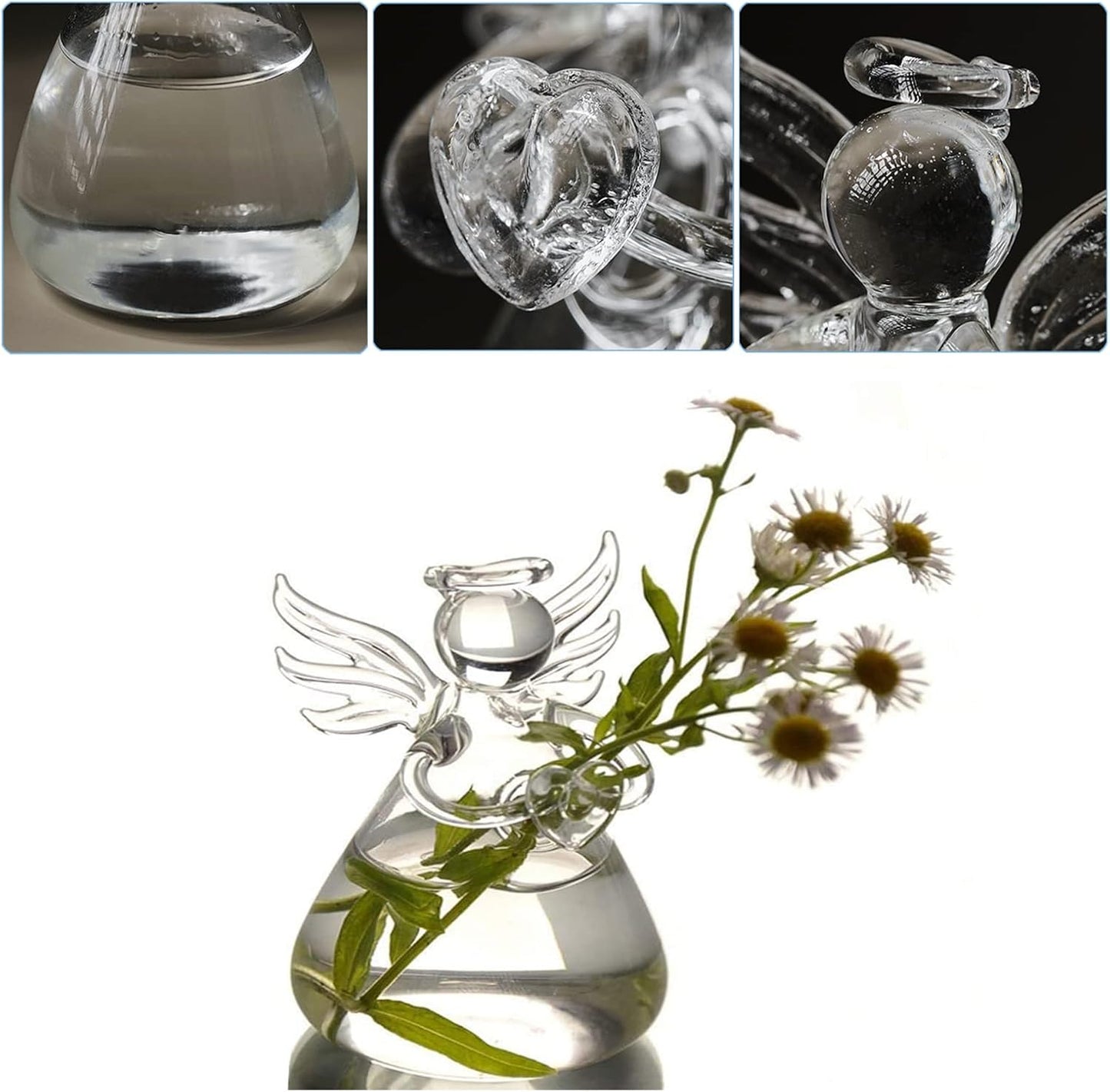 Angel Design Glass Vases Clear Flower Plant Terrarium Container Hanging Vase Wedding Decor Garden Ornaments Hanging Planter (Pack of 10)