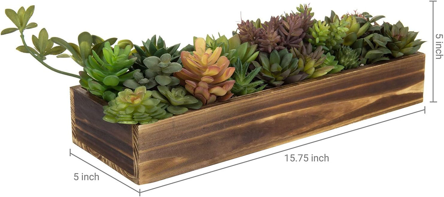 MyGift Artificial Succulent Centerpiece, 15.75 Inch Faux Succulents Arrangement Plants in Rustic Burnt Wood Rectangular Planter Box