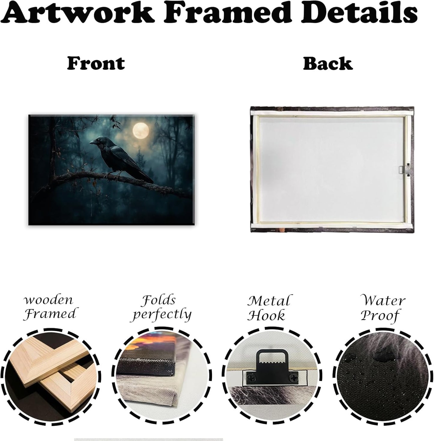 Crow Picture Wall Art Black Crow Canvas Prints Vintage Halloween Decoration Gothic Raven Art Poster Dark Academia Spooky Painting Horror Picture Home Decor(Artwork-2,16"x24")