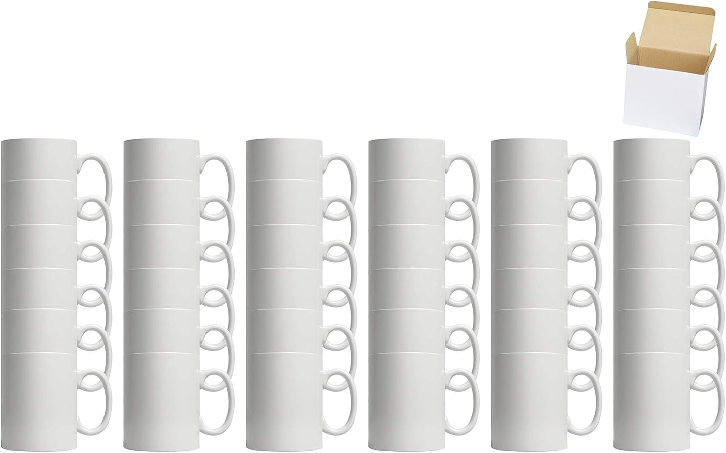 11oz White Ceramic Sublimation Coffee Mug in White Gift Box, White, Case of 108