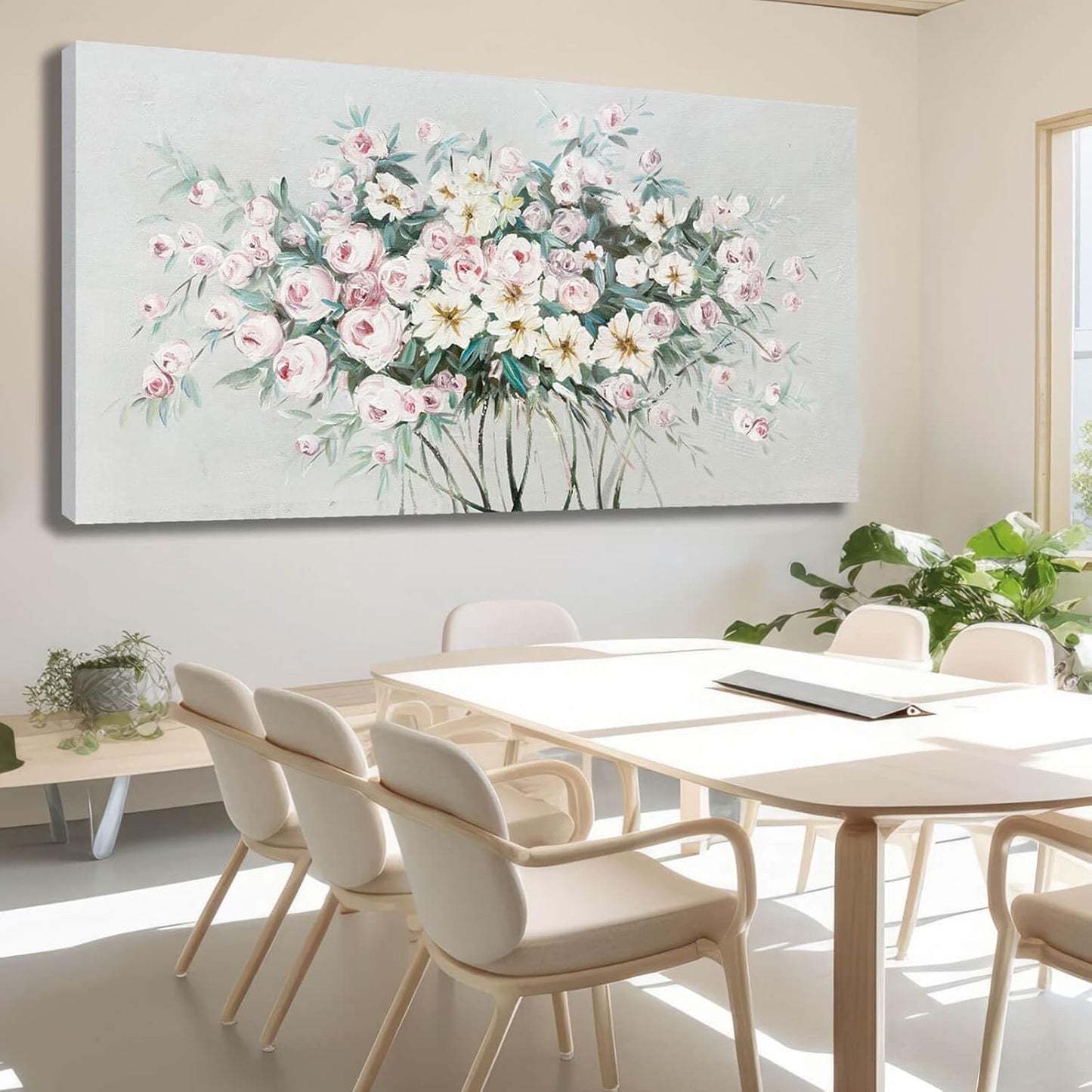 Green Wall Art Floral Home Decor Sage Green Pictures Wall Decor Pink Photo Pictures Flowers Wall Decorations for Girls Room 29"x58"