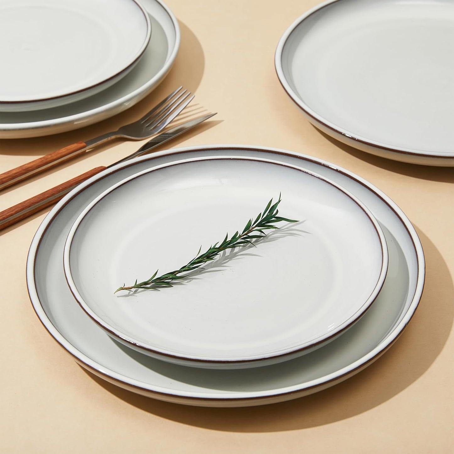 24 Piece Stoneware Dinnerware Set for 8, Moonstone White Plates and Bowls Set, Reactive Glaze Ceramic Dish Set, Durable & Chip Resistant, Modern Rustic Look, Microwave & Dishwasher Safe