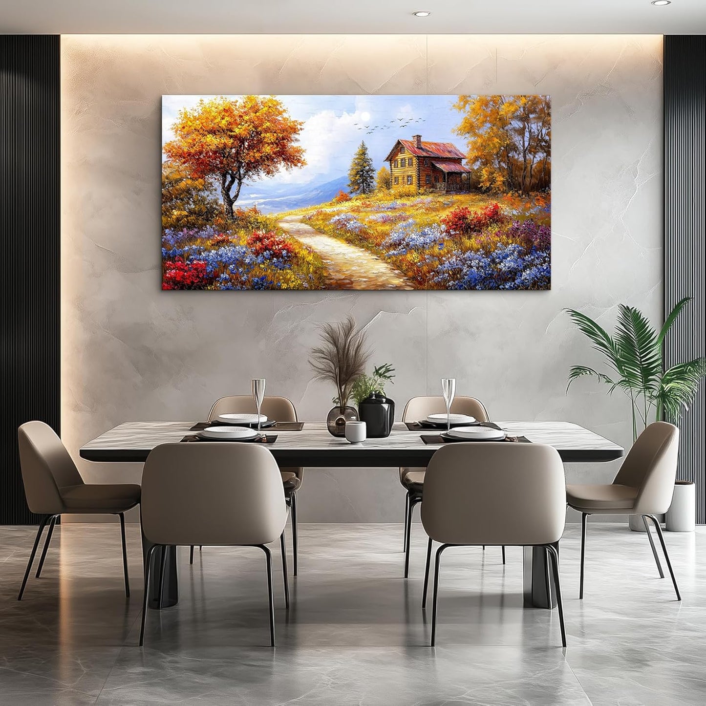 ZUITINGHUA Large Wall Decor For Living Room Canvas Wall Art For Office Modern Wall Decorations For Bedroom Yellow Tree Landscape Painting Farmhouse Pictures Artwork Room Home Decor 24x48 In