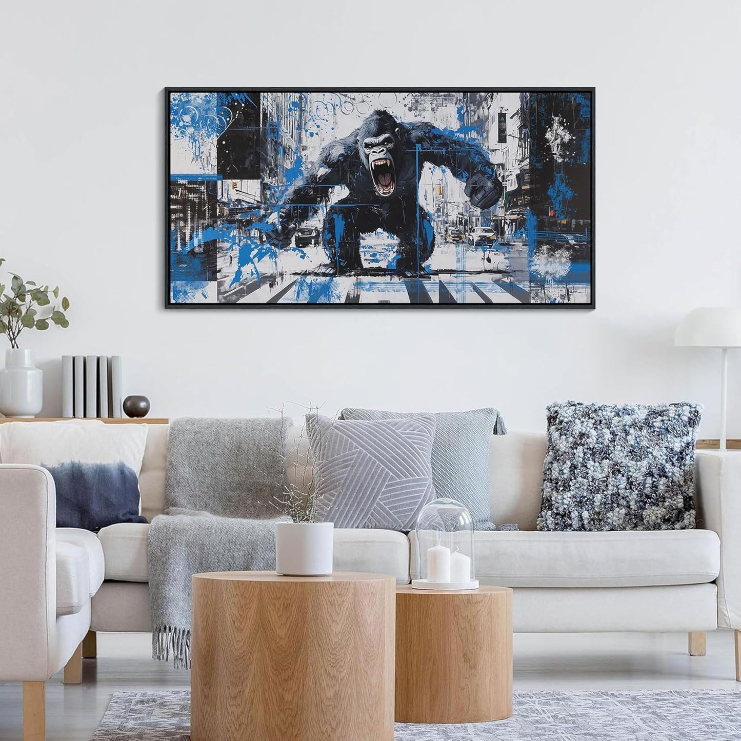 JEAWA Bathroom Framed Wall Art, Angry Gorilla Abstract City Street Graffiti Cool Pop Canvas Paintings Black and White Modern Picture for Living Room Bedroom Men Teenage Boy Game Room Decor 20x40 IN