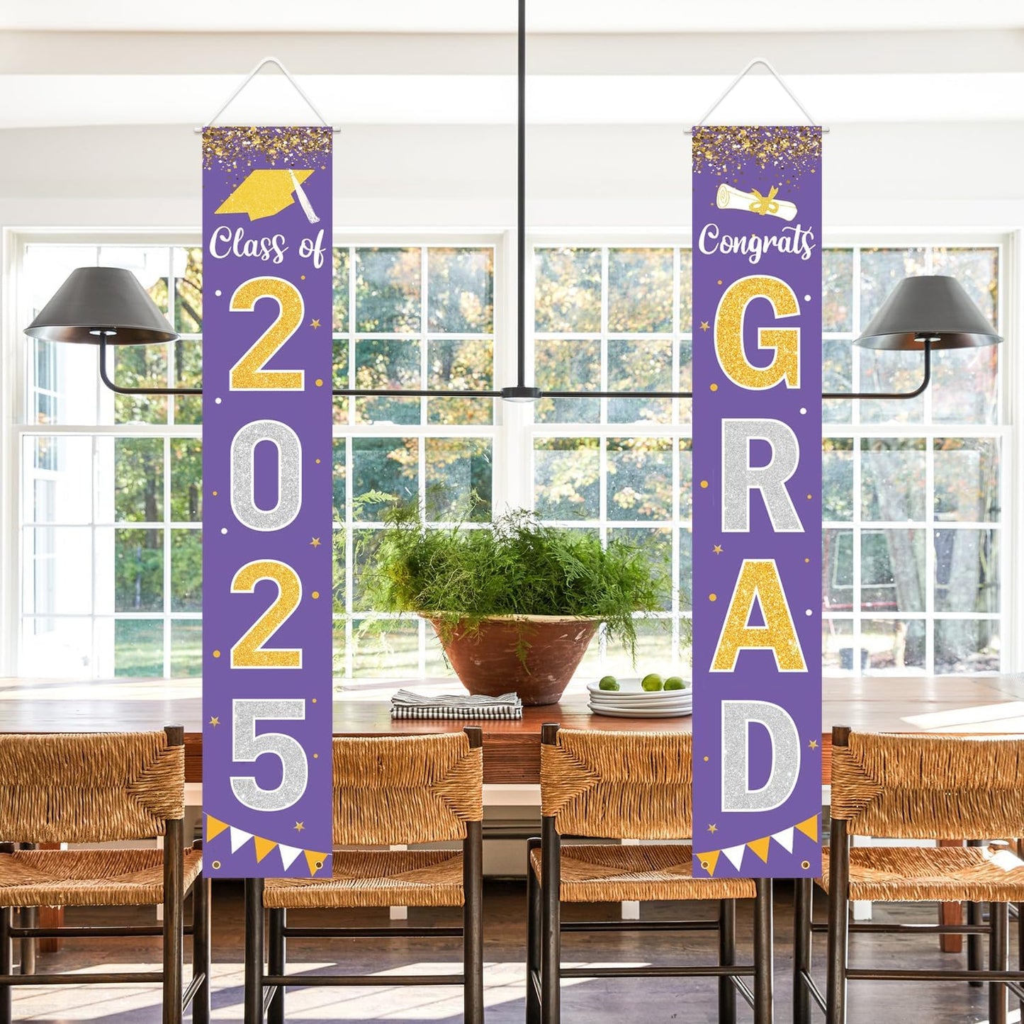 Graduation Decorations 2025 GRAD Banner Purple Porch Door Sign Welcome Banner For Indoor Outdoor Wall Graduation Decorations Class of 2025
