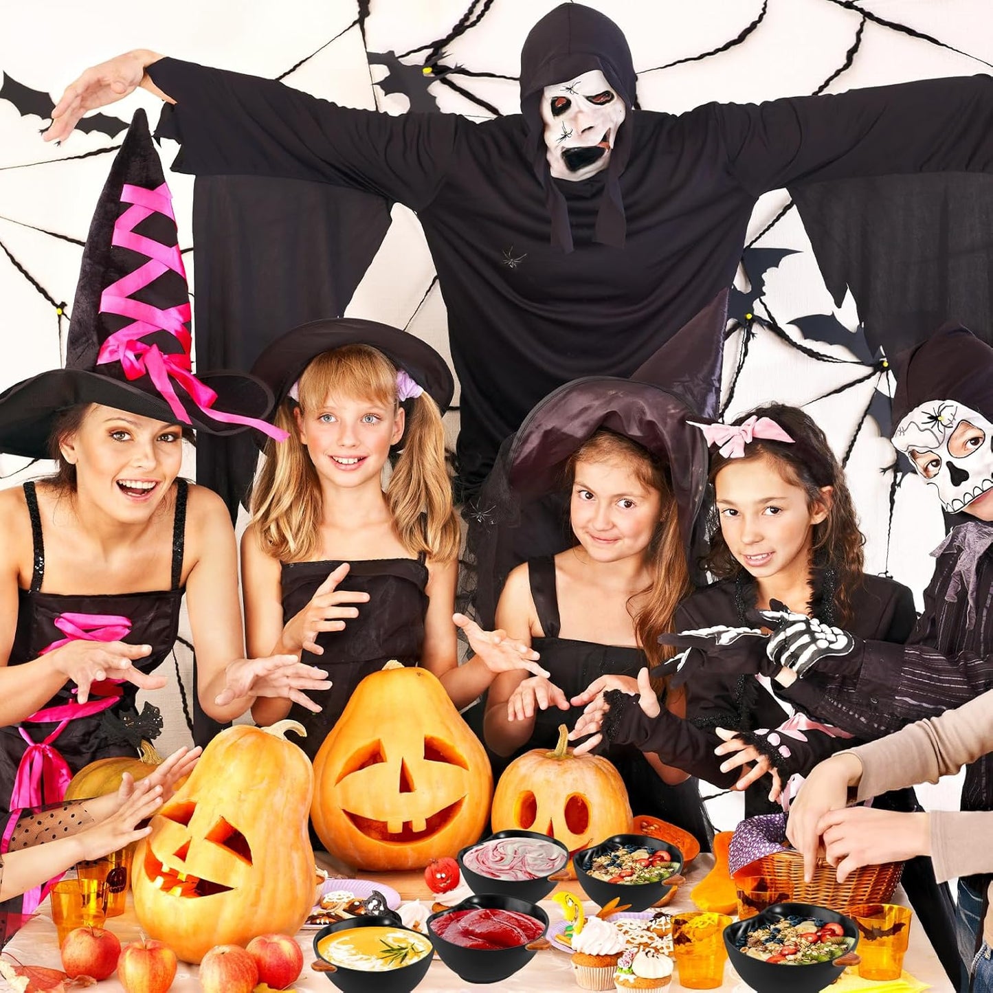 Kolewo4ever 12 Pieces Fall Ceramic Pumpkin Bowl 6 Ounces Ramekins Small Pumpkin Shaped Bowls Orange Dinnerware Decoration for Fall Halloween Serving Dip, Sauce, Condiments,Snack (Black)