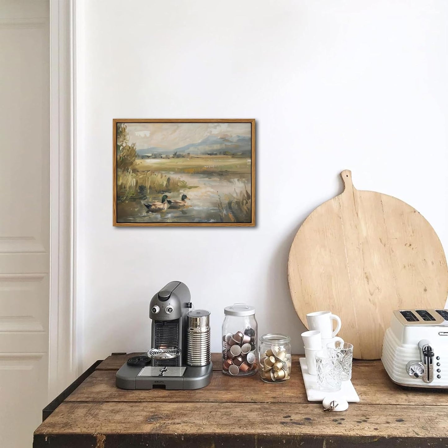 Floating Framed Canvas Wall Art, Vintage Mallard Duck Oil Paintings Print, Countryside Art Wildlife Nature Pond Wall Decor for Living Room, Bedroom, Office, Rustic Decor 8x10 inch