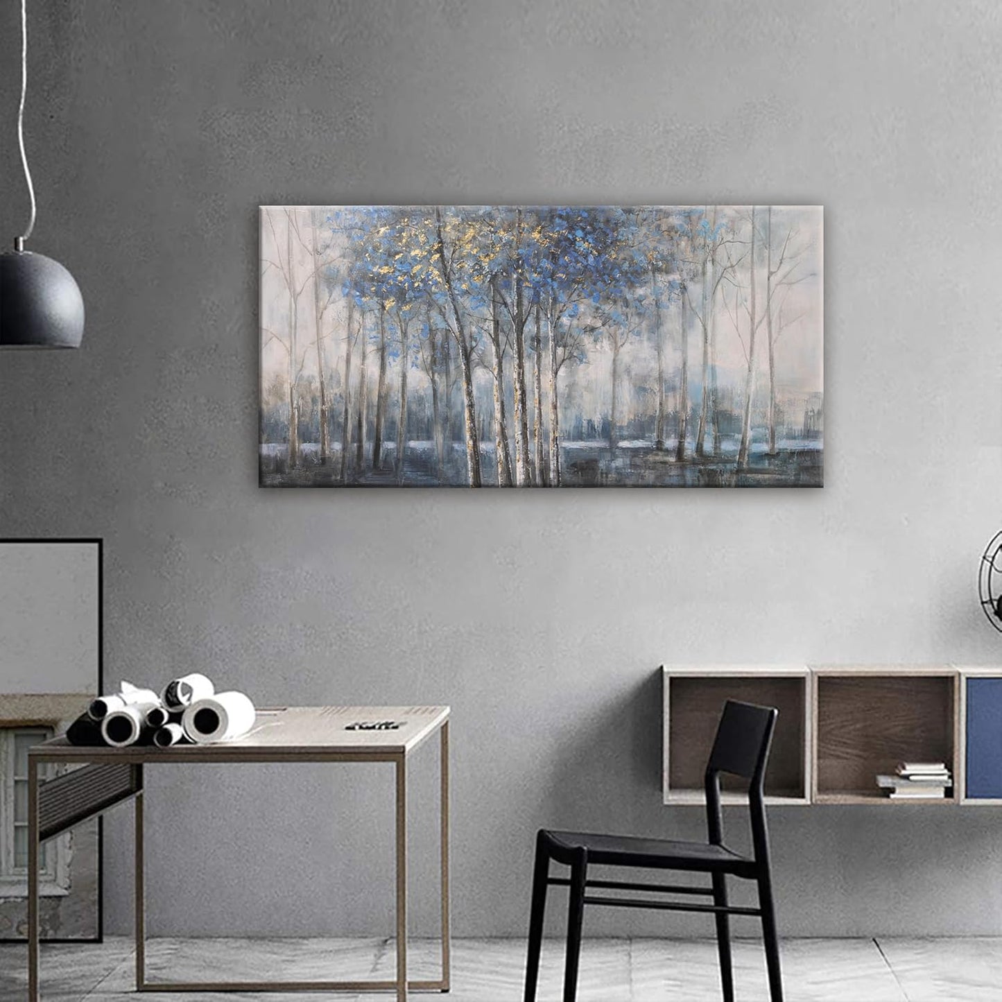 Canvas Wall Art Decor Modern Wall Art Decor Prints Gold Wall Art Pictures Wall Decor Blue Grey Misty Botanical Textured Artwork for Walls For Room Living Room Bedroom Office Wall Decor 20"X40"