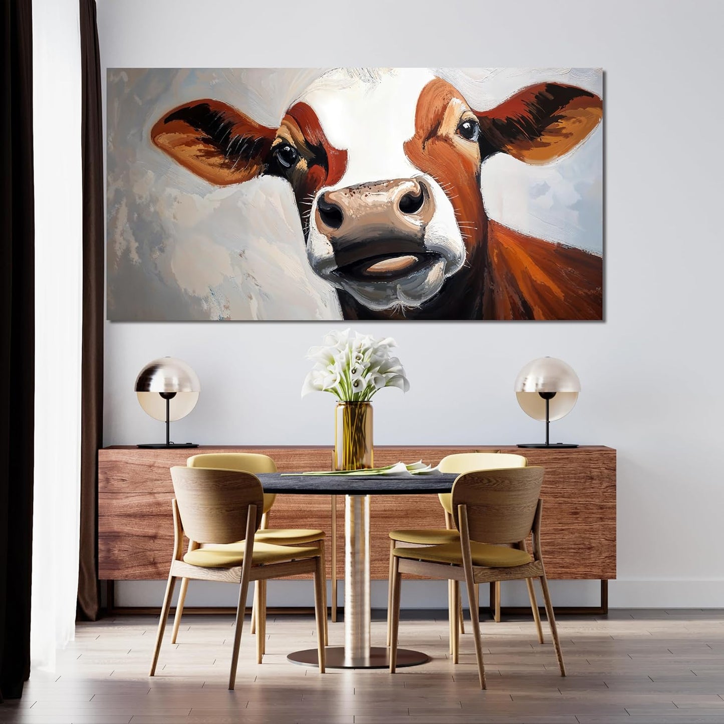 Canvas Wall Art Decor Canvas Large Abstract Living Room Decor Wall Highland Cow Black And White Wall Art Modern Abstract Wall Art Canvas Print Work For Home Kitchen Office Wall Decor 24" X 48"