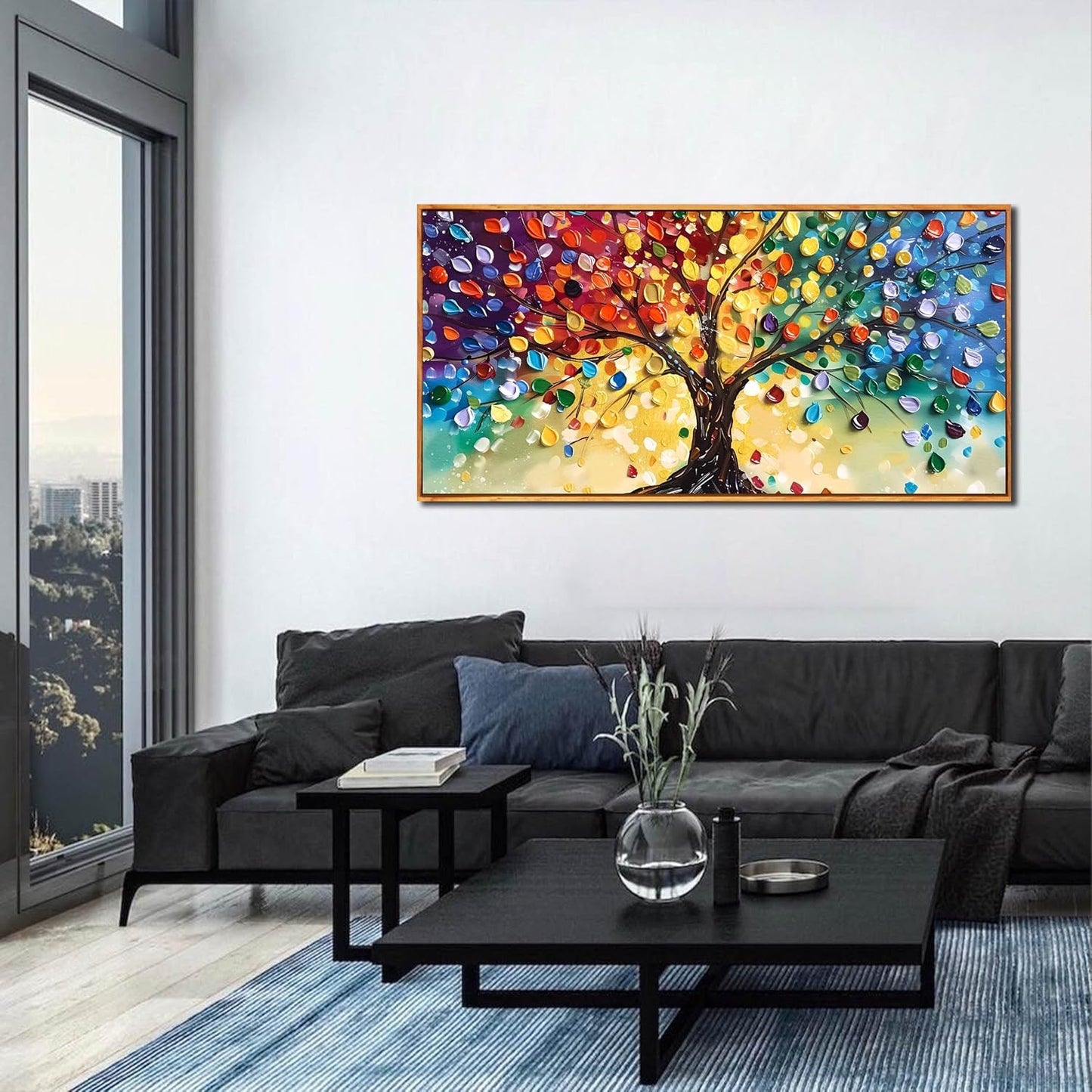 ZHAOSHOP Tree Wall Pictures for Living Room - Colorful Canvas Wall Art for Office - Wooden Framed Ready to Hang Size 24" x 48"