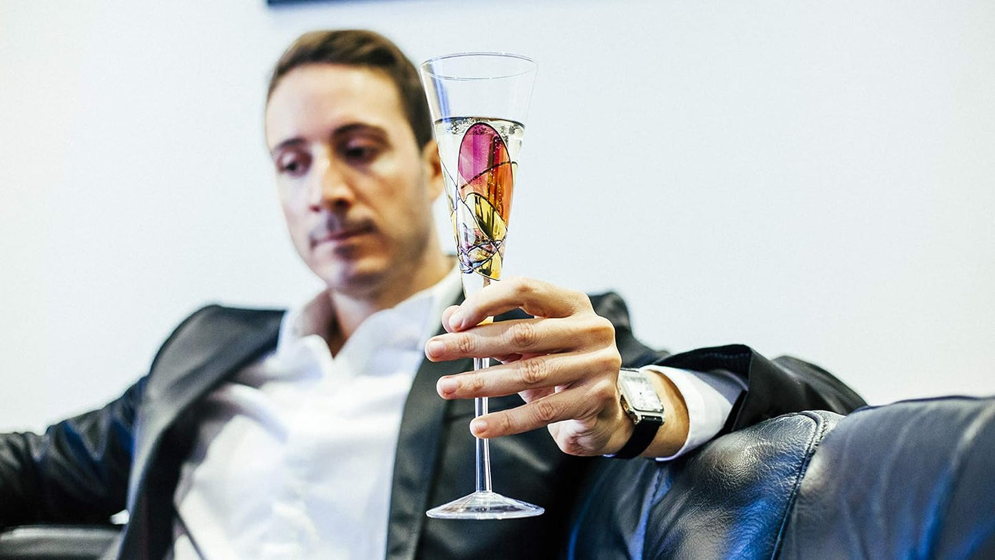 Victoria Barcelona Champagne Flute 7.5 Oz Set 4 Mouth-Blown Hand Painted Antoni Gaudi & Murano Inspired Artistic Unique Gift Ideas Anniversary Birthday Weddings Women Men