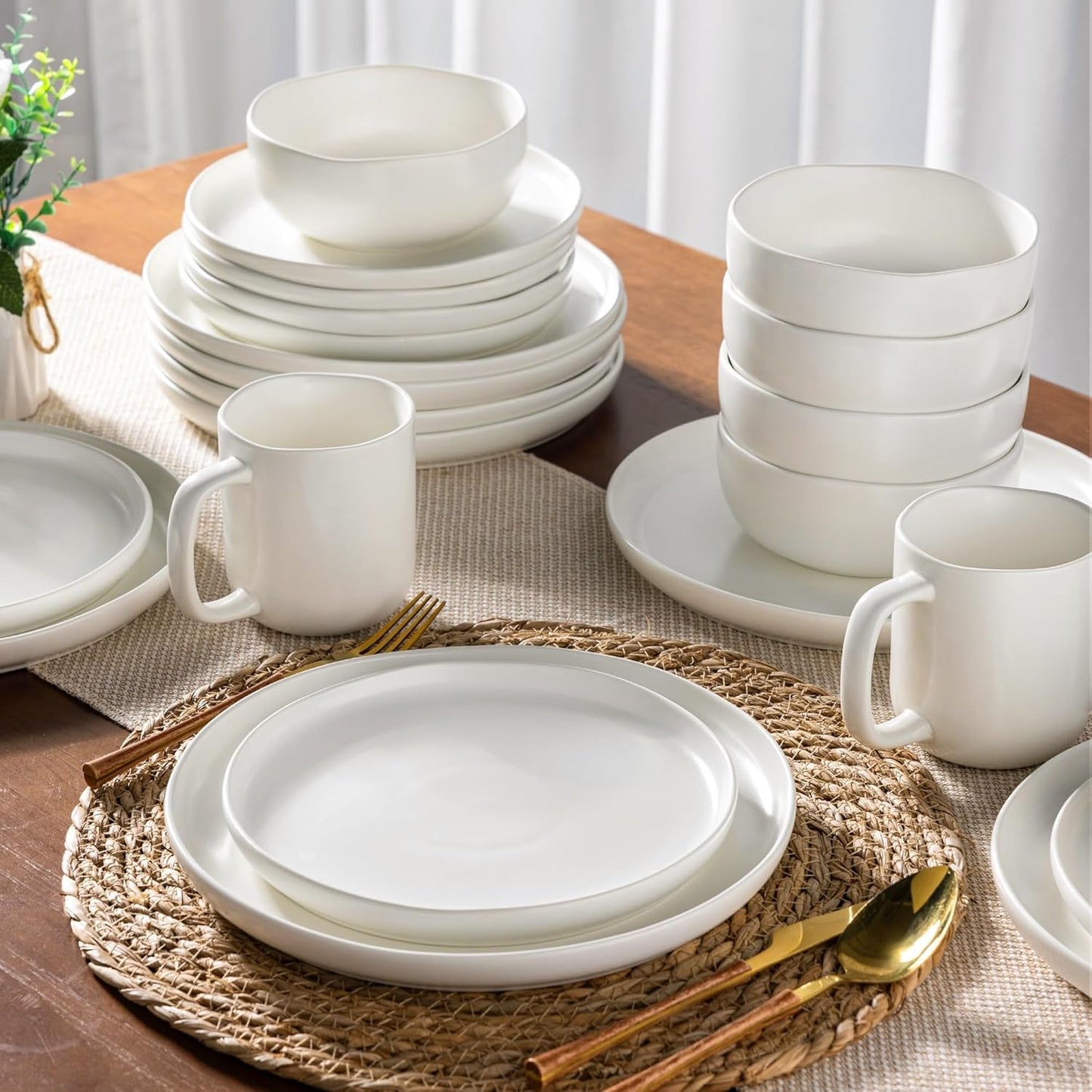 AmorArc Ceramic Dinnerware Sets, Wavy Rim Stoneware Plates and Bowls Sets, Highly Chip and Crack Resistant | Dishwasher & Microwave & Oven Safe Dishes set, Service for 8 (24pc)