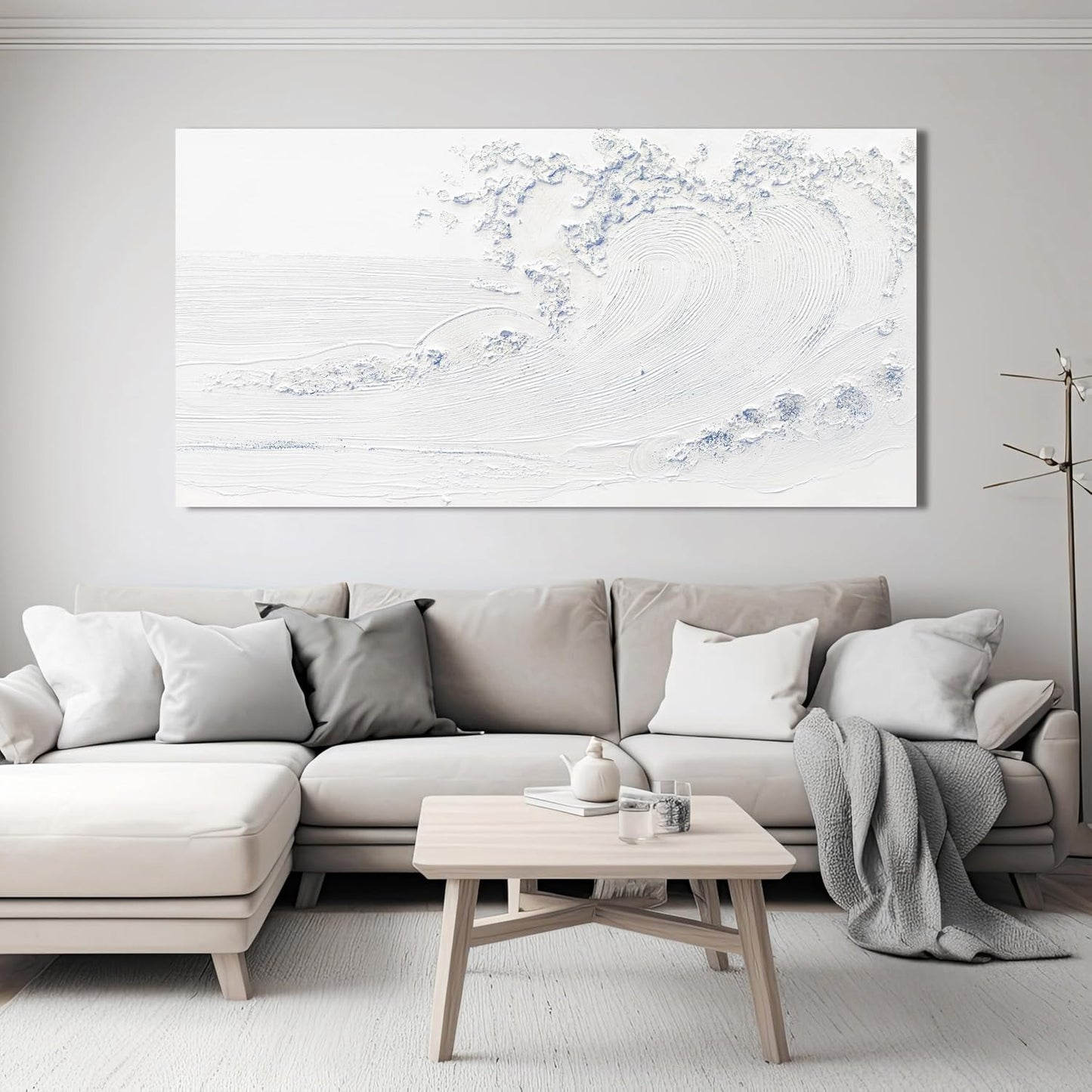 Canvas Wall Art Decor Large Wall Art Pictures for Living Room Wave Artwork for Walls White Blue Wave Wall Art Prints Landscape Coastal Wall Art Decor Art Work for Home Office Room Wall Decor 24"x48"