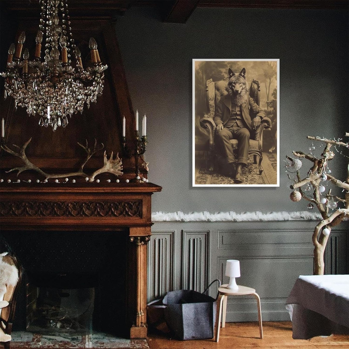 Werewolf Vintage Shoot Art Poster Print Canvas Wall Art Ideal for Dark Academia Gothic Occult Decor Living Room Bedroom Office Posters Decorations Creepy Picture 12X16inch Unframed