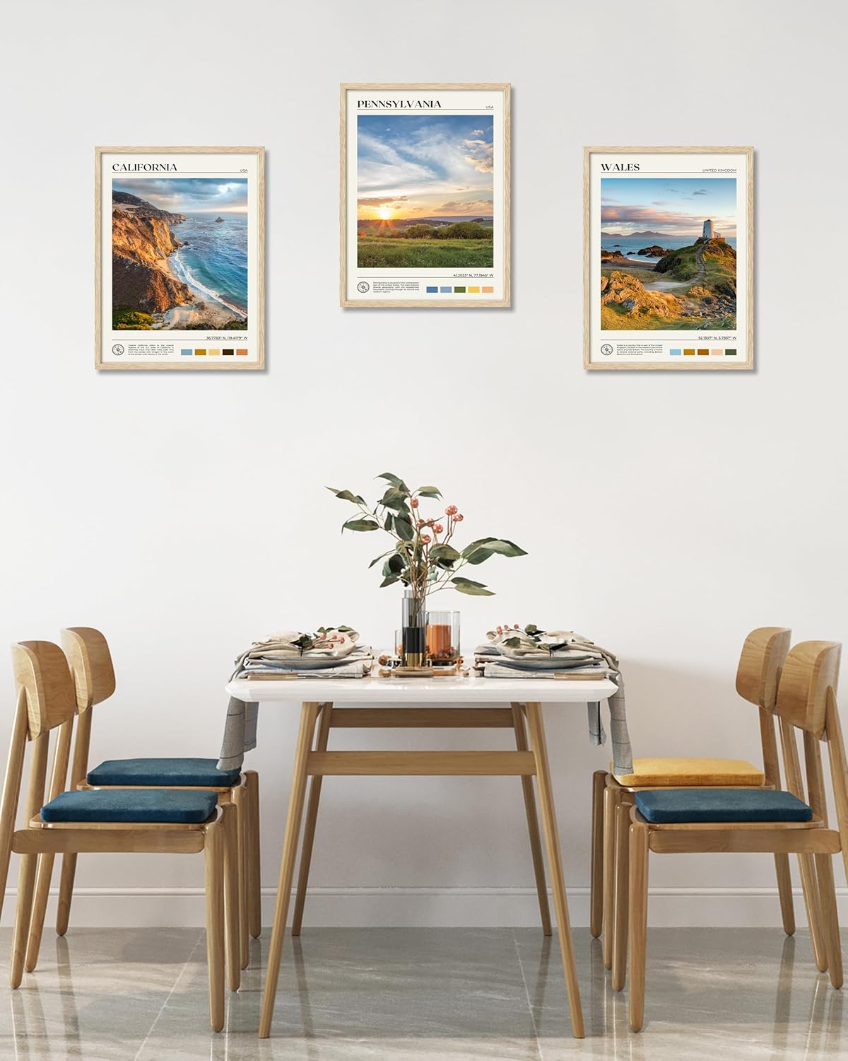 HesenDot Natural OAK Wood Framed Pennsylvania Wall Art,12x16in Appalachian Mountains Scenery Canvas Wall Print,Classic Urban Landmark Wall Decor for Living Room, Bedroom,Office Gallery Set of 1