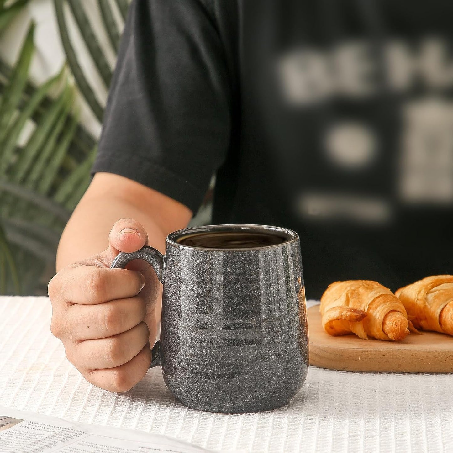 Hasense Ceramic Coffee Mugs - 15 OZ Large Coffee Cups Set of 6 with Handle for Hot Beverages, Porcelain Latte Mugs for Tea, Milk, Cocoa, Cappuccino and Mocha, Microwave and Dishwasher Safe, Grey