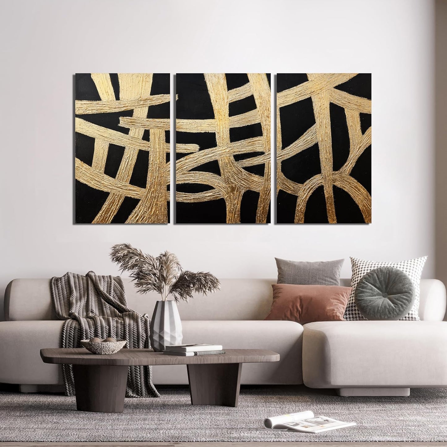 Canvas Wall Art Decor Large Wall Art Pictures for Living Room Black And Gold Wall Art Decor Artwork for Walls Abstract Textured Wall Art Prints Art Work For Room Office Home Wall Decor 24" X 36" *3pcs