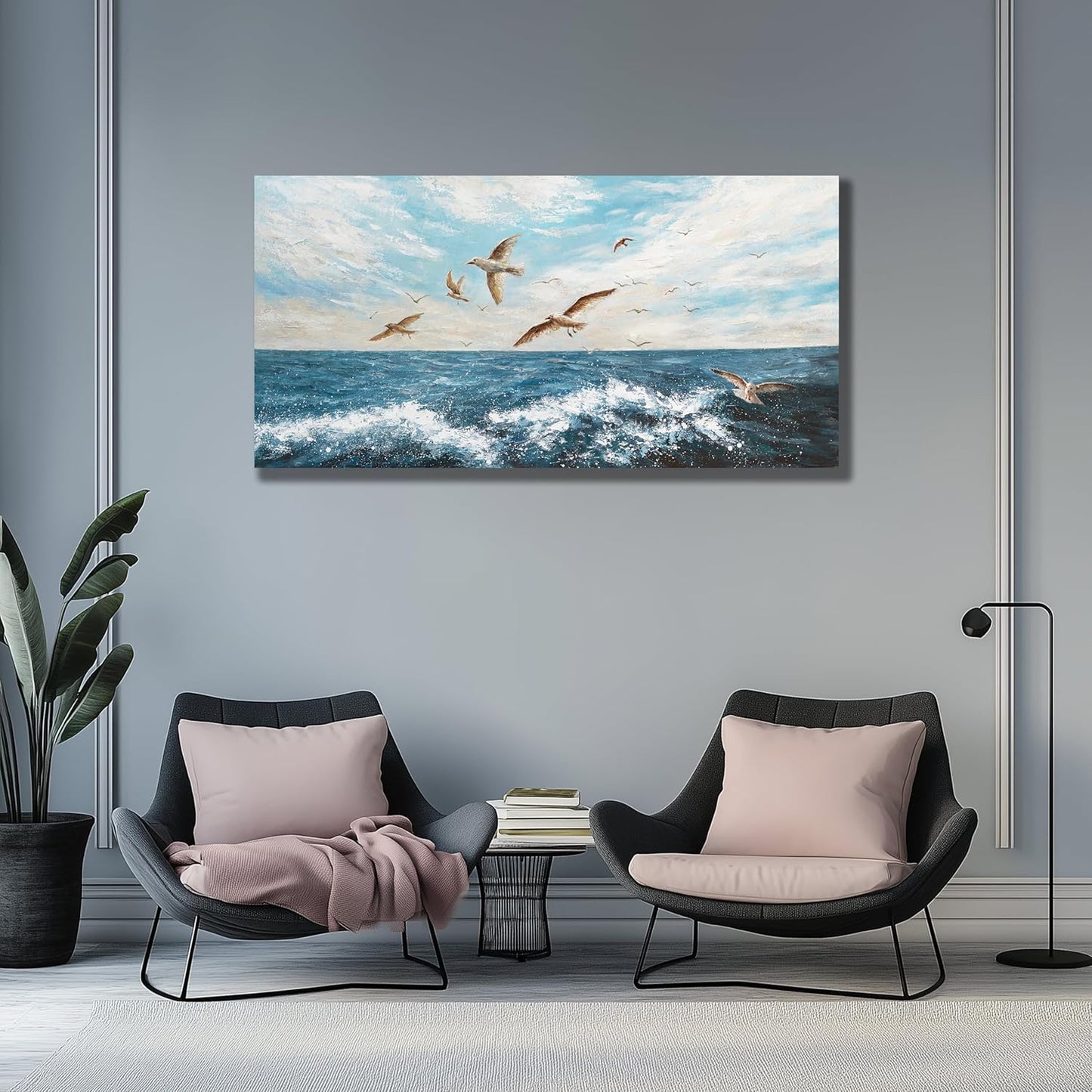 Belmrxne Giant Ocean Art Blue and White Wall Art Funky Artwork Modern Gallery Canvas Painting for Living Room Bedroom Dining Room Office Home Decor 30x60 inch
