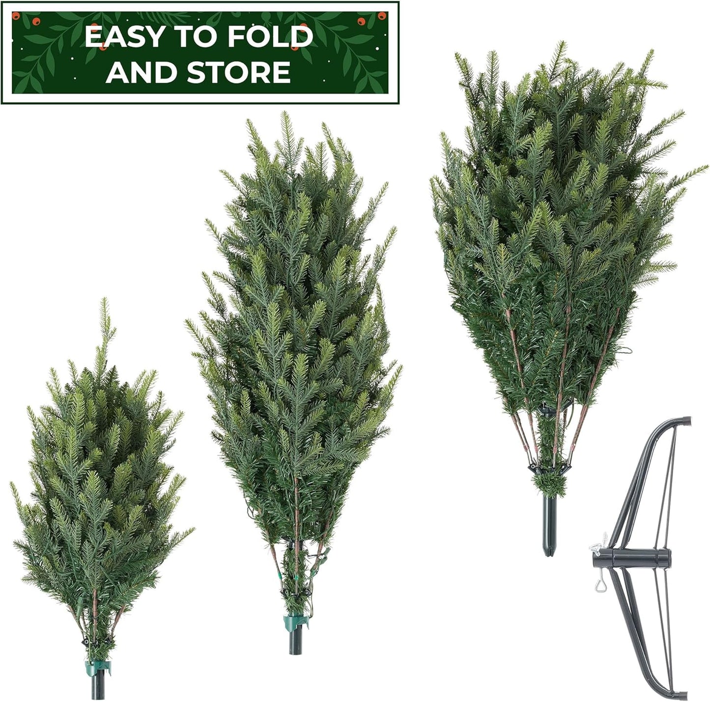 Casafield 6.5FT Pre-Lit Slim Green Aspen Fir Artificial Holiday Christmas Tree with White & Multicolored LED Lights, Realistic Noble Fir with Metal Stand