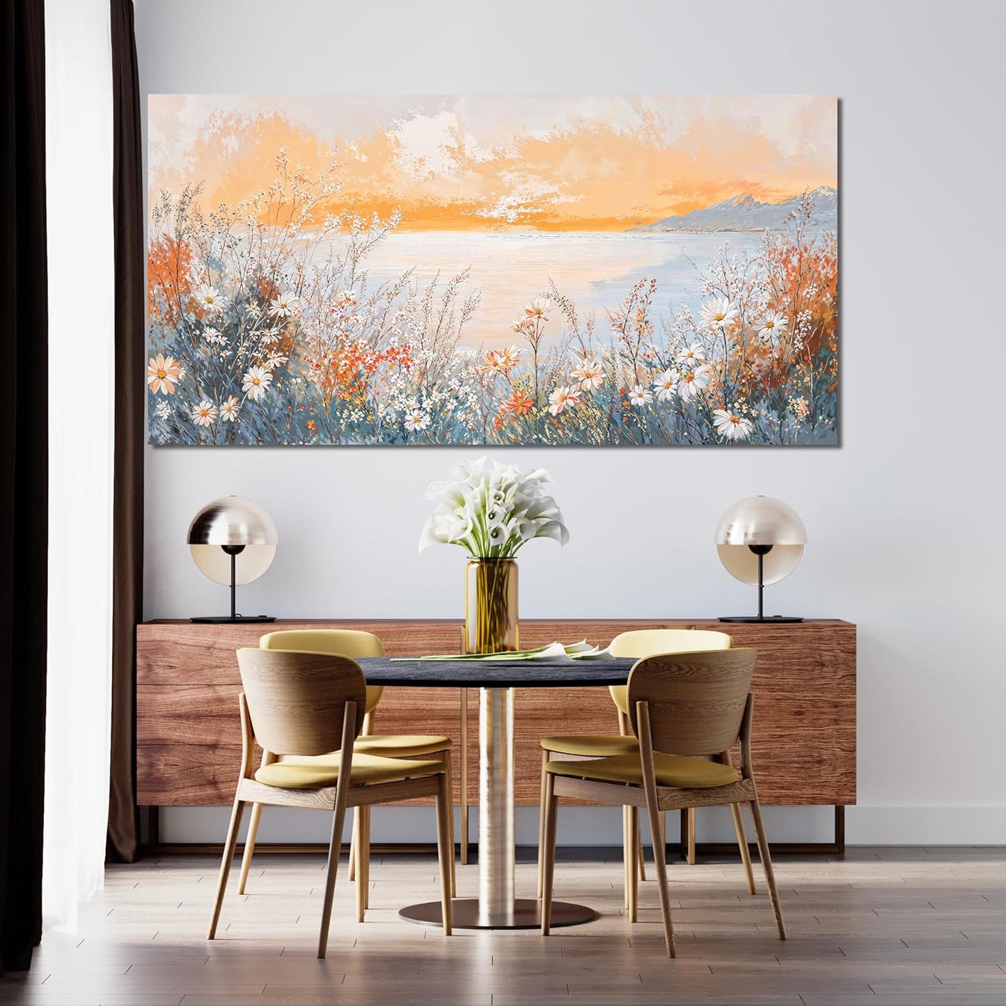 Canvas Wall Art Decor Wall Art Pictures for Living Room Artwork for Walls Large Coastal Beach Wall Art Prints Canvas Art Wall Decor Vintage Wildflower Wall Art Decorations Bedroom Home Decor 24"X48"