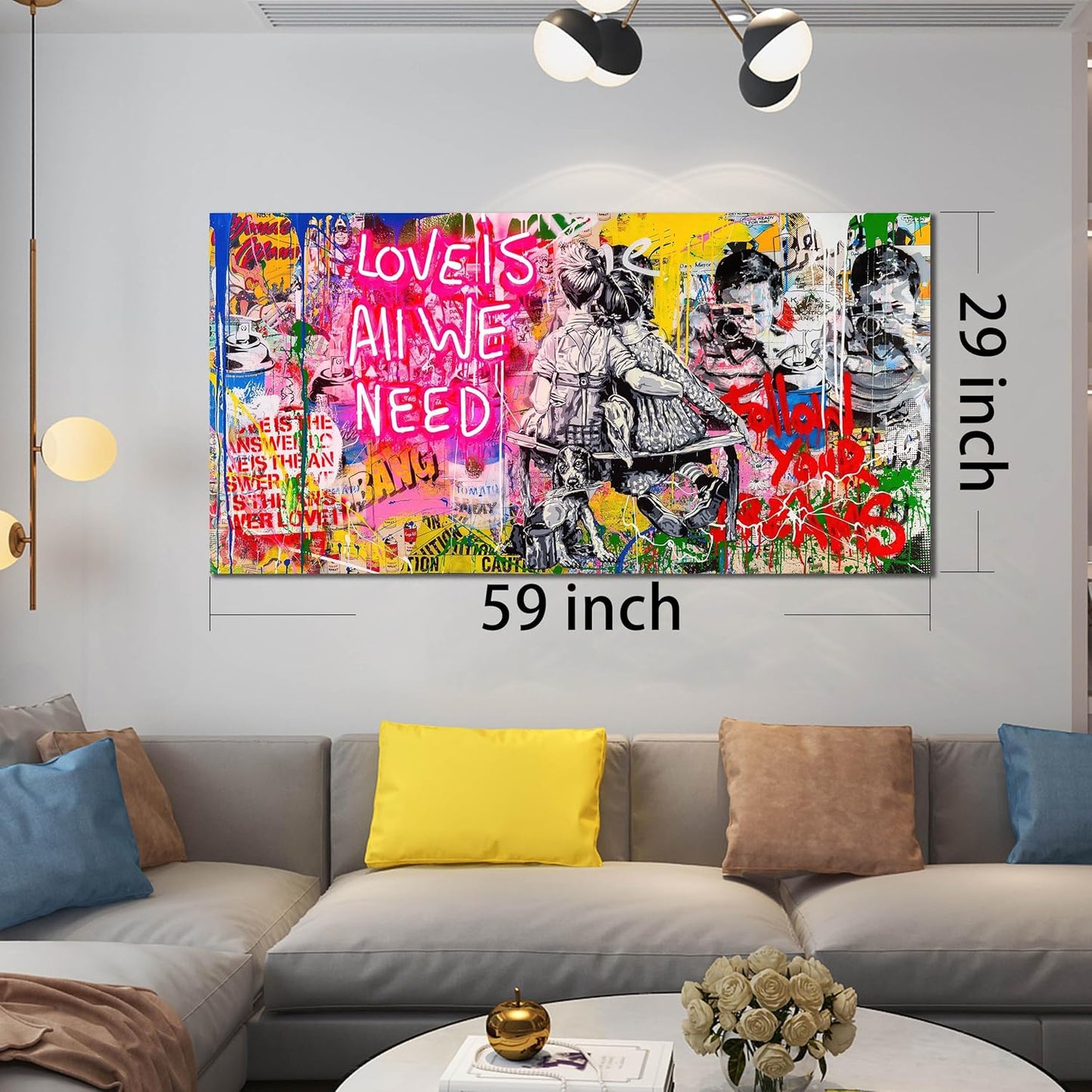 JKWALL77 Banksy Wall-Art - Graffiti Canvas Wall Art - Abstract Wall Decor For Living Room Large Size Ready To Hang Size 59" x 29"