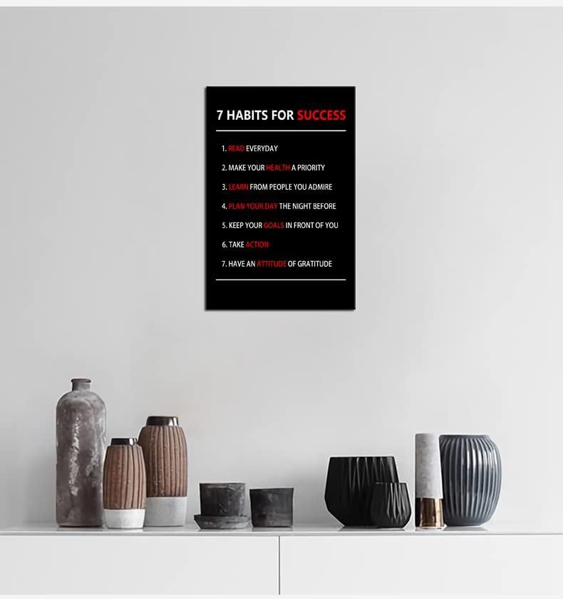 Motivational Wall Art 7 Habits For Success Inspirational Entrepreneur Quotes Canvas Painting Prints Poster Inspiring Office Decor Living Room Gym Decoration Framed Ready to Hang [12''W X 18''H]