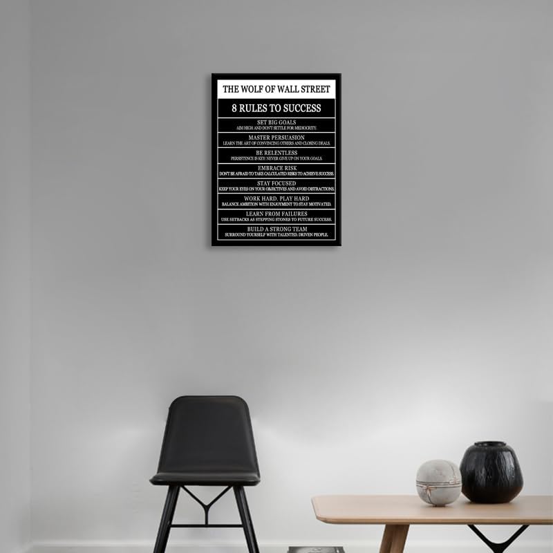 Motivational Posters The Wolf Of Wall Street 8 Rules To Success Printed Canvas Painting Inspirational Wall Decor for Office Hallway Gym Bedroom Living Room Framed Ready to Hang[30" W X 40" H]