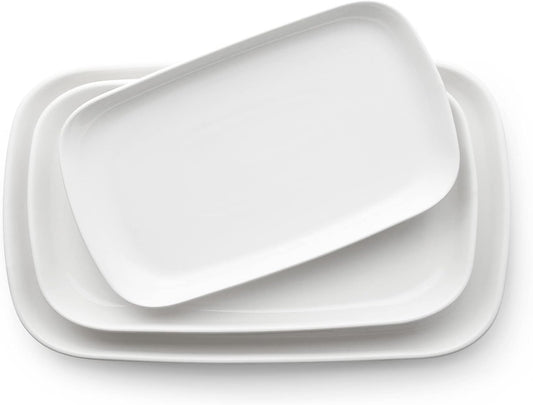 DOWAN Serving Platters and Trays for Wedding Decor, 16"/14"/12" Serving Dishes for Entertaining, White Porcelain Plates Set of 3
