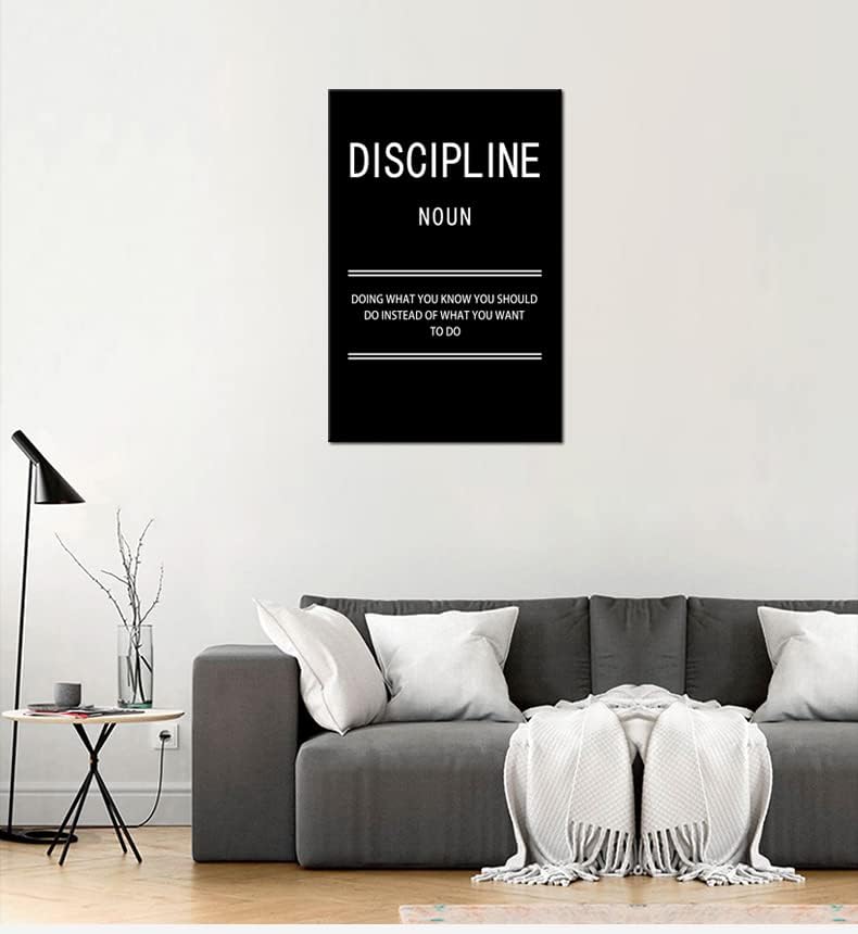 Motivational Discipline Noun Wall Art Poster Inspirational Canvas Positive Wall Art Quotes Discipline Canvas Artwork Picture Print Framed for Home Office Living Room Gym Wall Decor[24''W X 36''H]
