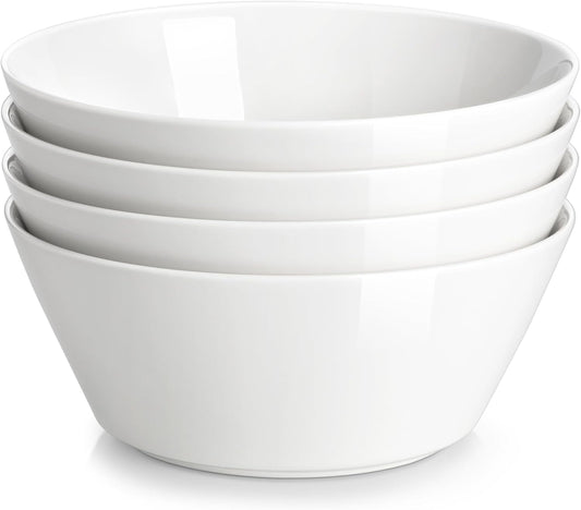 MALACASA 35 OZ Soup Bowls, White Porcelain Bowls Set of 4, Deep Bowls for Kitchen, Large Ceramic Bowls for Soup, Cereal, Salad, Ramen and Fruit, Dishwasher & Microwave Safe, Series Regular