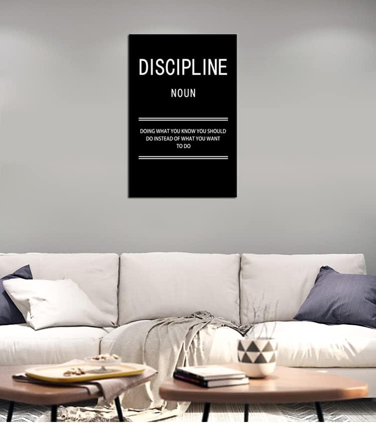 Motivational Discipline Noun Wall Art Poster Inspirational Canvas Positive Wall Art Quotes Discipline Canvas Artwork Picture Print Framed for Home Office Living Room Gym Wall Decor[24''W X 36''H]