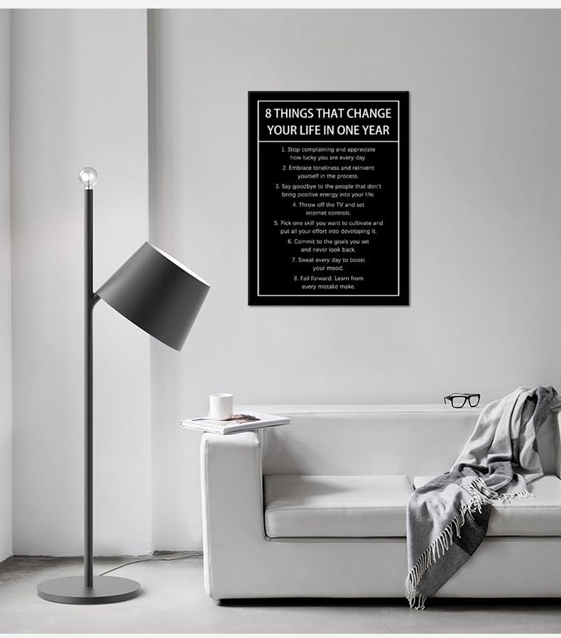 8 Things That Change Your Life In One Year Motivational Canvas Wall Art Inspirational Wall Decor Quotes Poster Print Artwork for Office Living Room Painting Stretched and Framed [18''Wx 24''H]